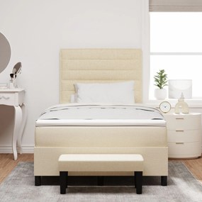 Cama Box Spring com Colchão &amp; Banqueta Creme 120x200 cm Tecido