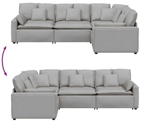 Sofá modular com almofadas tecido cinzento nublado