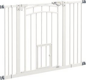 PawHut Barreira de Segurança para Cães 74-100 cm com Extensão Montagem a Pressão e Duplo Bloqueio para Porta Escada Branco | Aosom Portugal