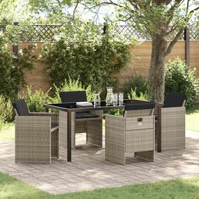 vidaXL Conjunto de Jantar para Jardim com 5 Peças , Almofadas Cinza Claro, Rattan Sintético