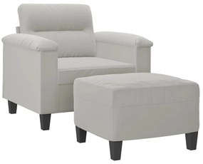 Poltrona c/ apoio de pés 60 cm tecido de microfibra cinza-claro