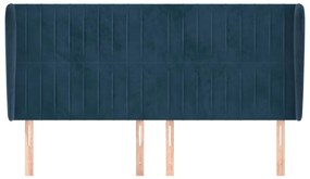 Cabeceira cama c/ abas veludo 163x23x118/128 cm azul-escuro