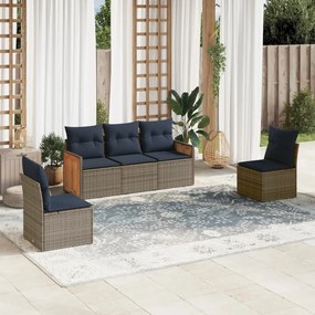 vidaXL 5 pcs conjunto sofás p/ jardim c/ almofadões vime PE cinzento