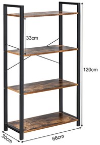 Estante industrial com 4 níveis Estante emoldurada metálica para plantas Casa Escritório 66 x 30 x 120 cm Castanho