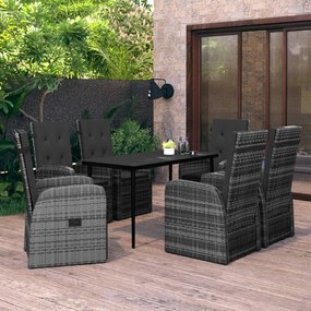 vidaXL 7 pcs conjunto de jantar para jardim com almofadões cinzento