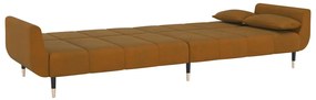 Sofá-cama 2 lugares com duas almofadas veludo castanho