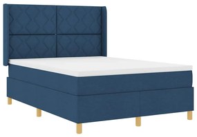 Cama Box com Colchão e LED Azul 140x200 cm Tecido