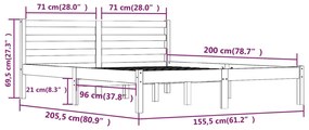 Estrutura de cama king 150x200 cm pinho maciço branco