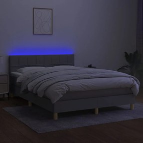 Cama box spring c/ colchão e LED 140x200 cm tecido cinza-claro