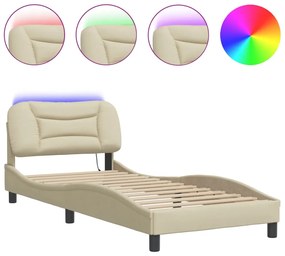 Estrutura de cama com LED sem colchão 90x200 cm tecido creme