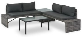 Conjunto lounge de jardim c/ almofadões 3 pcs vime PE cinzento