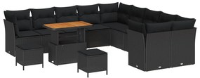 vidaXL Conjunto de Sofá de Jardim com almofada 13 pcs Preto
