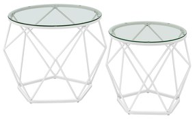 Conjunto de 2 mesas de sala de estar modernas em branco e transparente