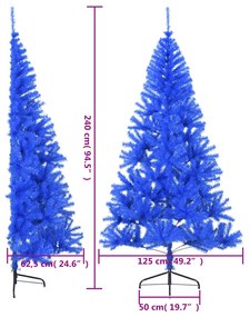 Meia árvore de Natal artificial com suporte 240 cm PVC azul