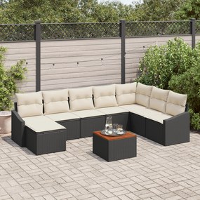 Conjunto de Sofá de Jardim de 9 Peças com Almofadas Preto Poli Rattan
