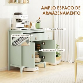 Aparador com Gaveta e Armário de 2 Níveis com Prateleira Ajustável Base Elevada e Amplo Tampo 80x40x90 cm Verde Claro