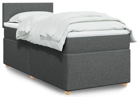 Cama box spring com colchão solteiro tecido cinzento-escuro