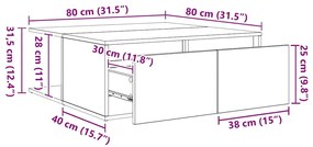 Mesa de centro com gaveta carvalho artisiano 80 x 80 x 31 cm