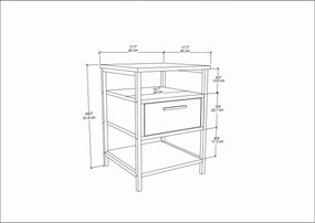Mesa de Cabeceira Alba - Preto Carvalho - 45x45x61,8 cm