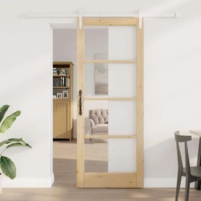 vidaXL Porta Deslizante com Conjunto de Ferragens "ORKDAL" Madeira Sólida e Vidro