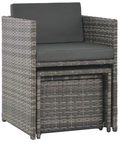 Conjunto jantar p/ exterior com almofadões 7 pcs vime cinzento