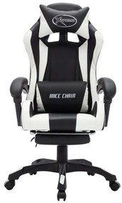 Cadeira estilo corrida luzes LED RGB couro artif. branco/preto