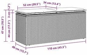 Banco de jardim com almofadão 110x40x44 cm vime PE bege