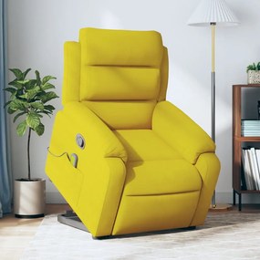 Poltrona elevatória de massagens veludo amarelo