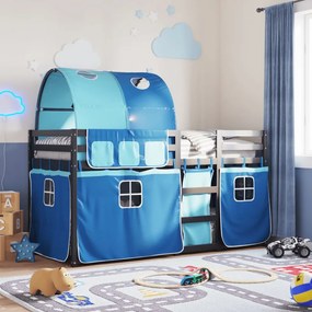 vidaXL Beliche com cortinas 90x200 cm madeira de pinho maciça azul