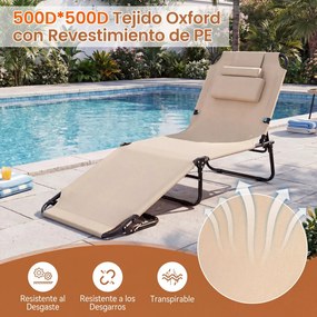 Conjunto de 2 Espreguiçadeiras Dobráveis, 63 x 142-194 x 92 cm, Encosto Ajustável em 5 Posições, Bege