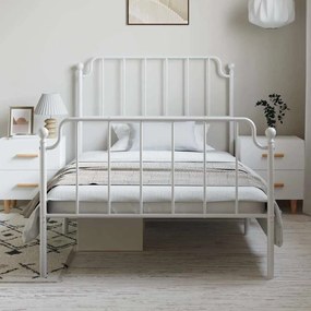 Estrutura de cama com cabeceira e pés 100x190 cm metal branco