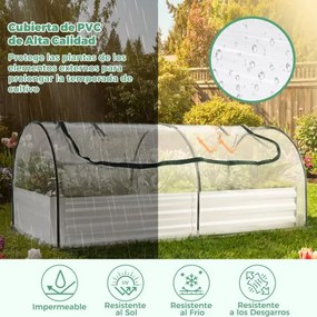Mini estufa elevada galvanizada para jardim 202 x 101 x 81 cm com cobertura tipo mini-estufa e 2 portas enroláveis para ervas, vegetais e frutas Trans