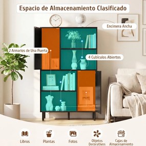 Armário, estante de arrumação 80 x 24 x 119,5 cm, compartimentos abertos, portas e pés em metal para casa, escritório e sala de estar - Preto