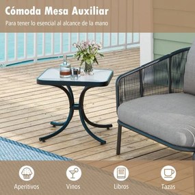 Mesa de jardim com tampo de vidro temperado Mesa de apoio de 50 cm com estrutura metálica robusta para varanda de jardim interior exterior