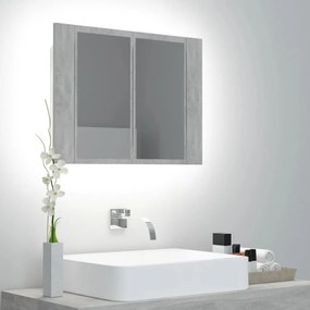 804960 vidaXL Armário espelhado casa de banho LED acrílico cinza cimento