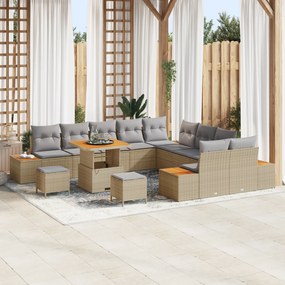 Conjunto de Sofás para Jardim de 13 Peças com Almofadas Bege Vime Acác