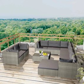 vidaXL 10 pcs conjunto lounge de jardim c/ almofadões vime PE cinzento