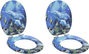vidaXL Assento de Sanitário com Fechamento Suave 2 pcs Azul 44 x 38 cm