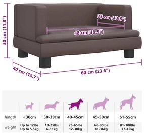 Cama para cães 60x40x30 cm couro artificial castanho