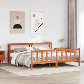vidaXL Estrutura cama c/ cabeceira 180x200cm pinho maciço castanho-mel