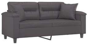 Sofá 2 lugares + almofadas decorativas 140cm couro artif. cinza