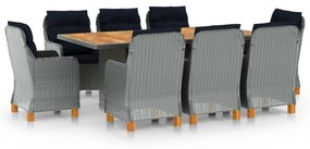 vidaXL 9 pcs conj. jantar exterior + almofadões vime PE cinzento-claro