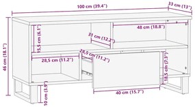Móvel de TV 100x33x46 cm madeira de mangueira maciça preto