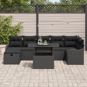 Conjunto de Sofás de Jardim vidaXL de 8 Peças com Almofadas Preto Poli