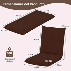 Conjunto de 2 Cadeiras de Chão Ajustáveis, 99 x 44 x 9,5 cm, Estrutura Metálica Dobrável, Castanho