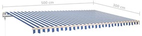 Toldo retrátil manual com luzes LED 5x3 m azul e branco