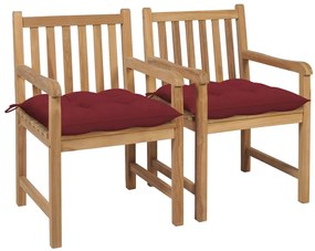 vidaXL Cadeiras jardim c/ almofadões vermelho tinto 2 pcs teca maciça