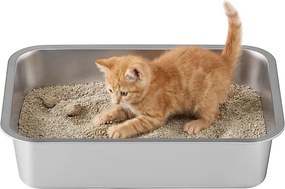 Caixa de areia gatos em aço inoxidável, com pá, aberta  40 x 30 x 10 cm prateado