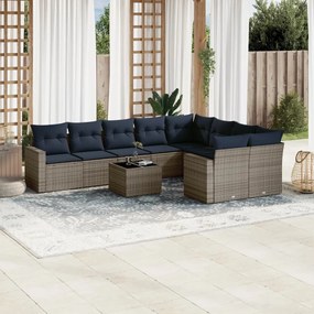 vidaXL 10 pcs conjunto sofás p/ jardim c/ almofadões vime PE cinzento