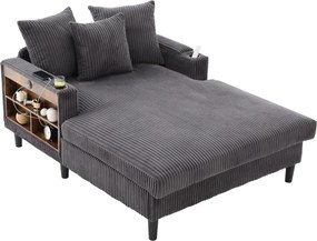 Chaise-longue multifuncional em veludo cotelê, Cinzento escuro | AOSOM Portugal